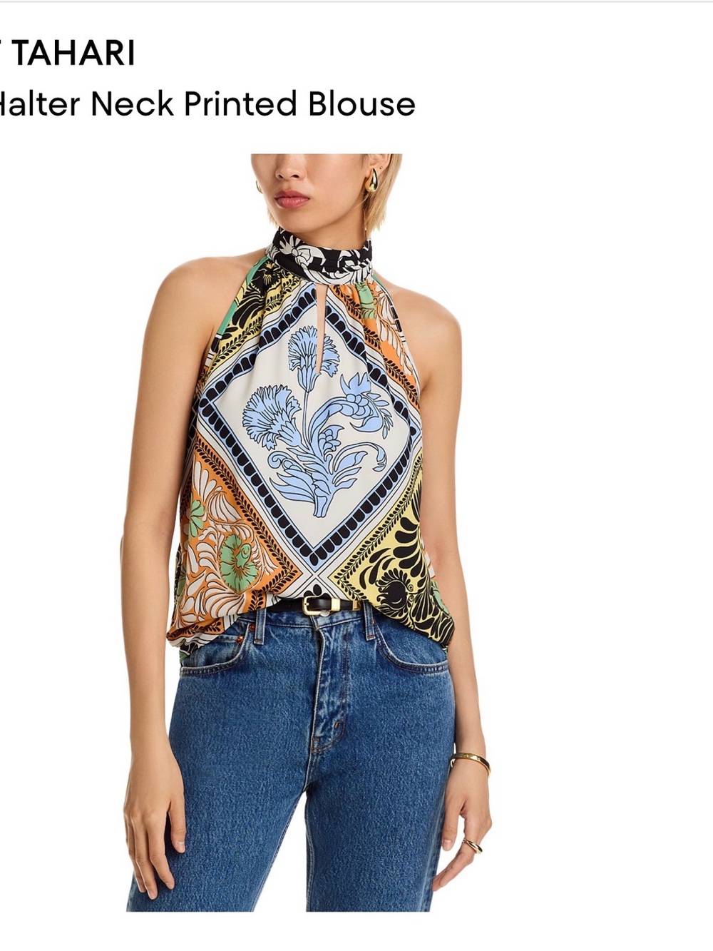 NWT. T-Tahari sleeveless high neck halter top. Hillside garden print. Small